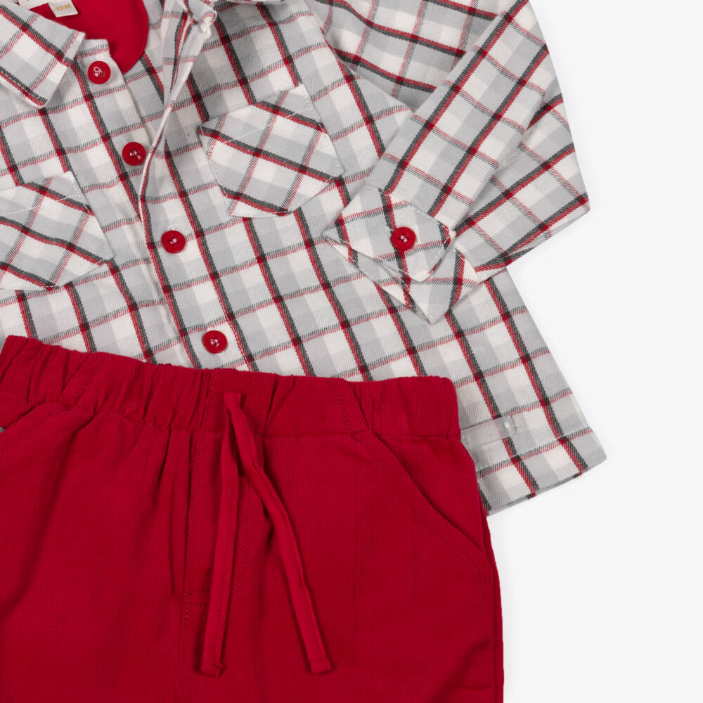 Mintini Baby-Baby Boys Grey & Red Check Trouser Set | Childrensalon Outlet