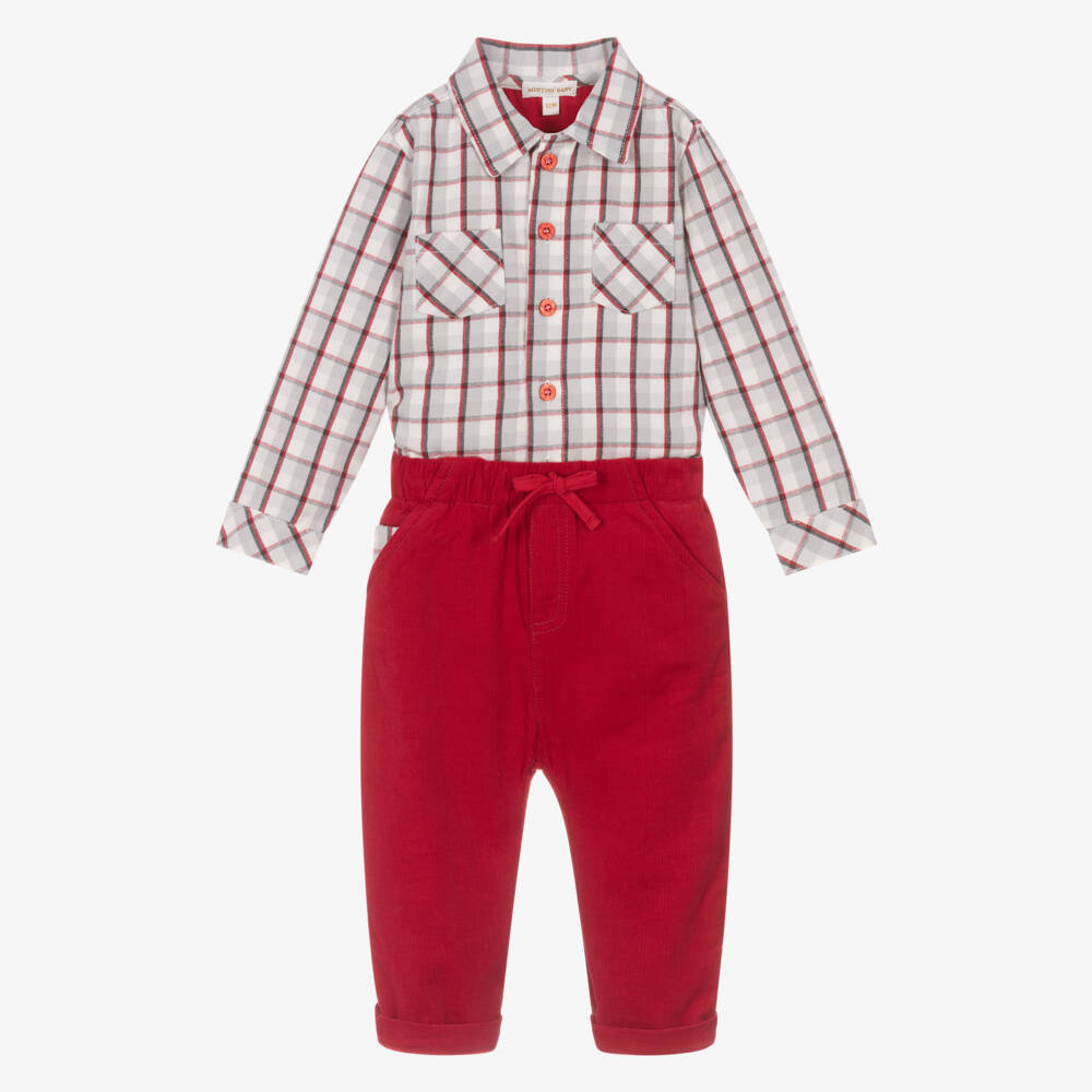 Mintini Baby-Baby Boys Grey & Red Check Trouser Set | Childrensalon Outlet