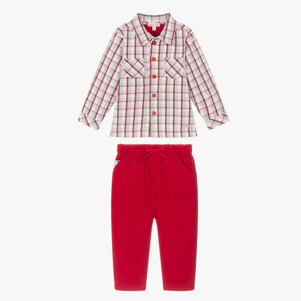 Mintini Baby-Baby Boys Grey & Red Check Trouser Set | Childrensalon Outlet