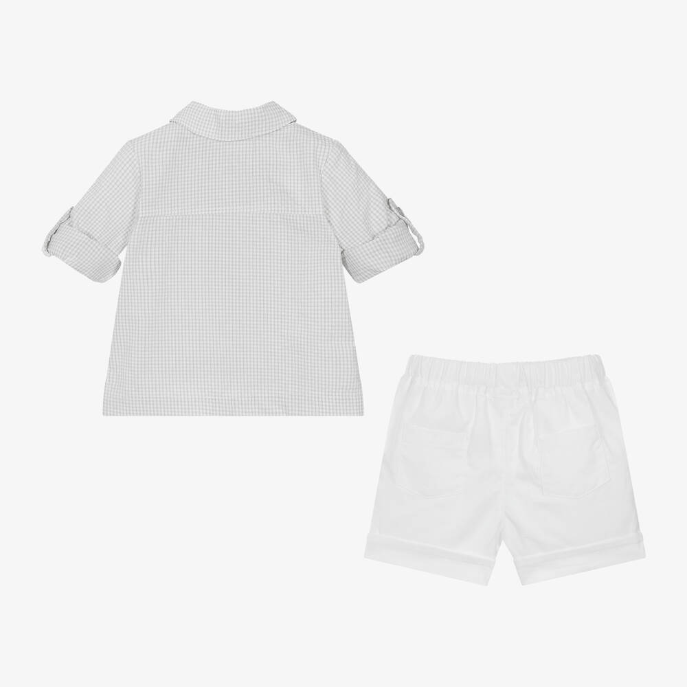 Mintini Baby-Baby Boys Grey & White Cotton Shorts Set | Childrensalon Outlet