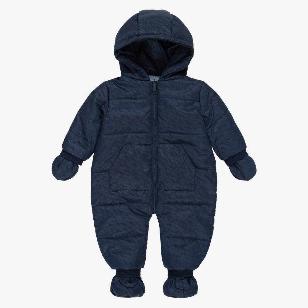 Mintini Baby-Baby Boys Navy Blue Reversible Snowsuit | Childrensalon Outlet