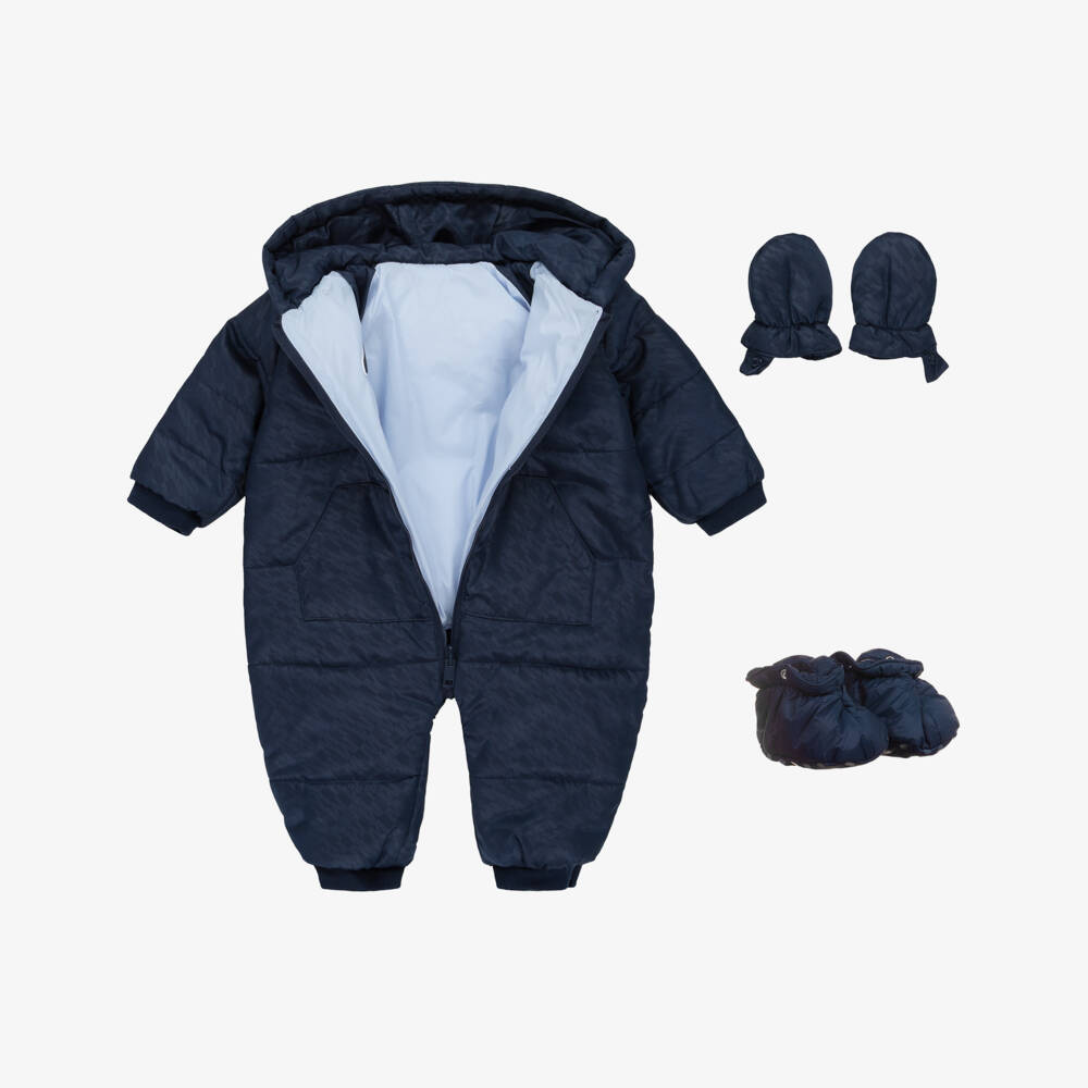 Mintini Baby-Baby Boys Navy Blue Reversible Snowsuit | Childrensalon Outlet