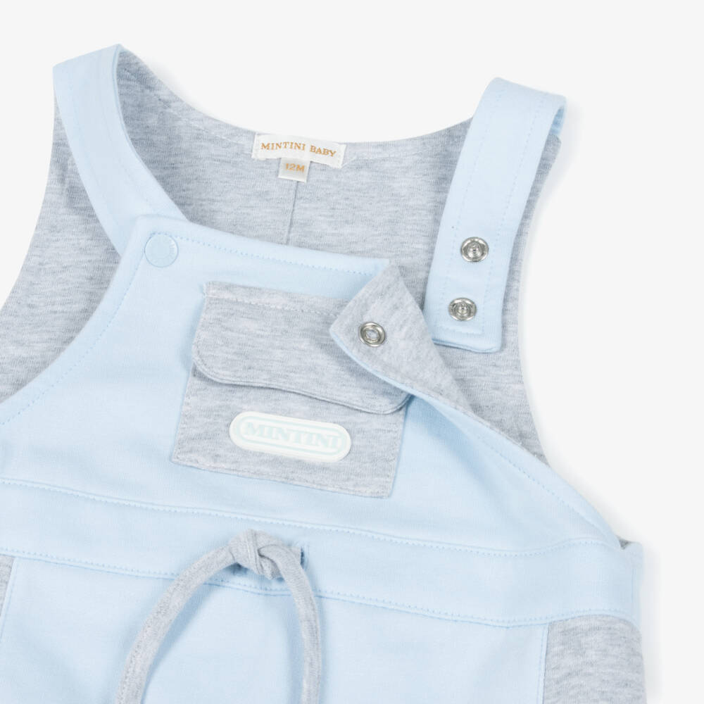 Mintini Baby-Baby Boys Pale Blue & Grey Dunagrees Set | Childrensalon Outlet