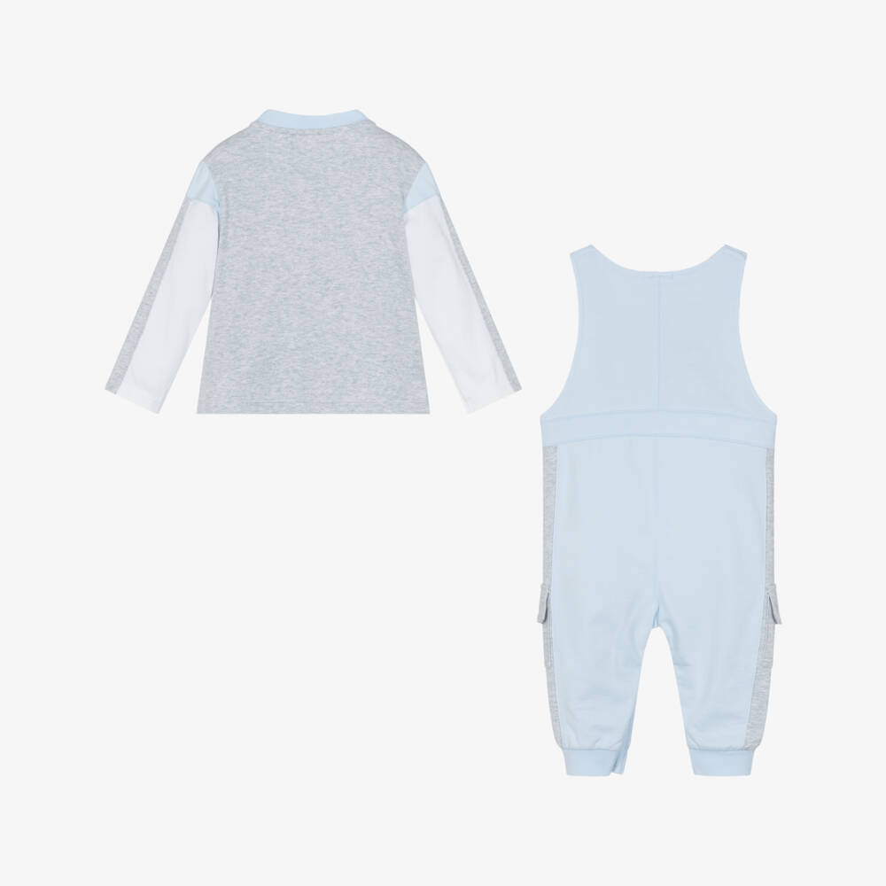 Mintini Baby-Baby Boys Pale Blue & Grey Dunagrees Set | Childrensalon Outlet