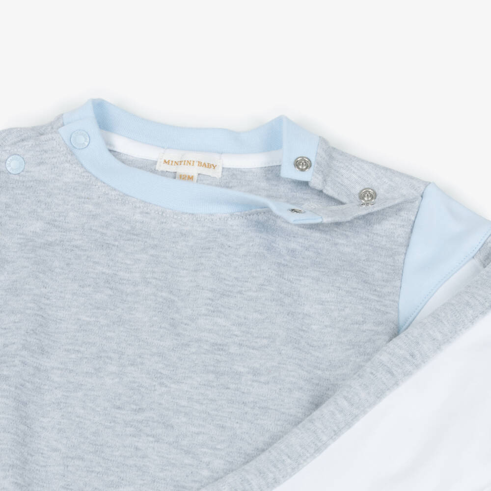 Mintini Baby-Baby Boys Pale Blue & Grey Dunagrees Set | Childrensalon Outlet