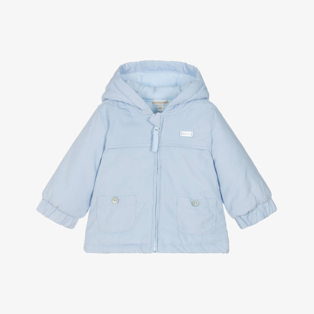 Mintini Baby-Baby Boys Pale Blue Hooded Corduroy Coat | Childrensalon Outlet