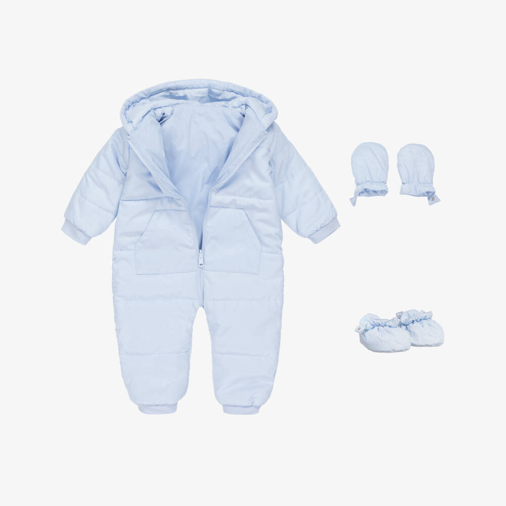 Mintini Baby-Baby Boys Pale Blue Reversible Snowsuit | Childrensalon Outlet