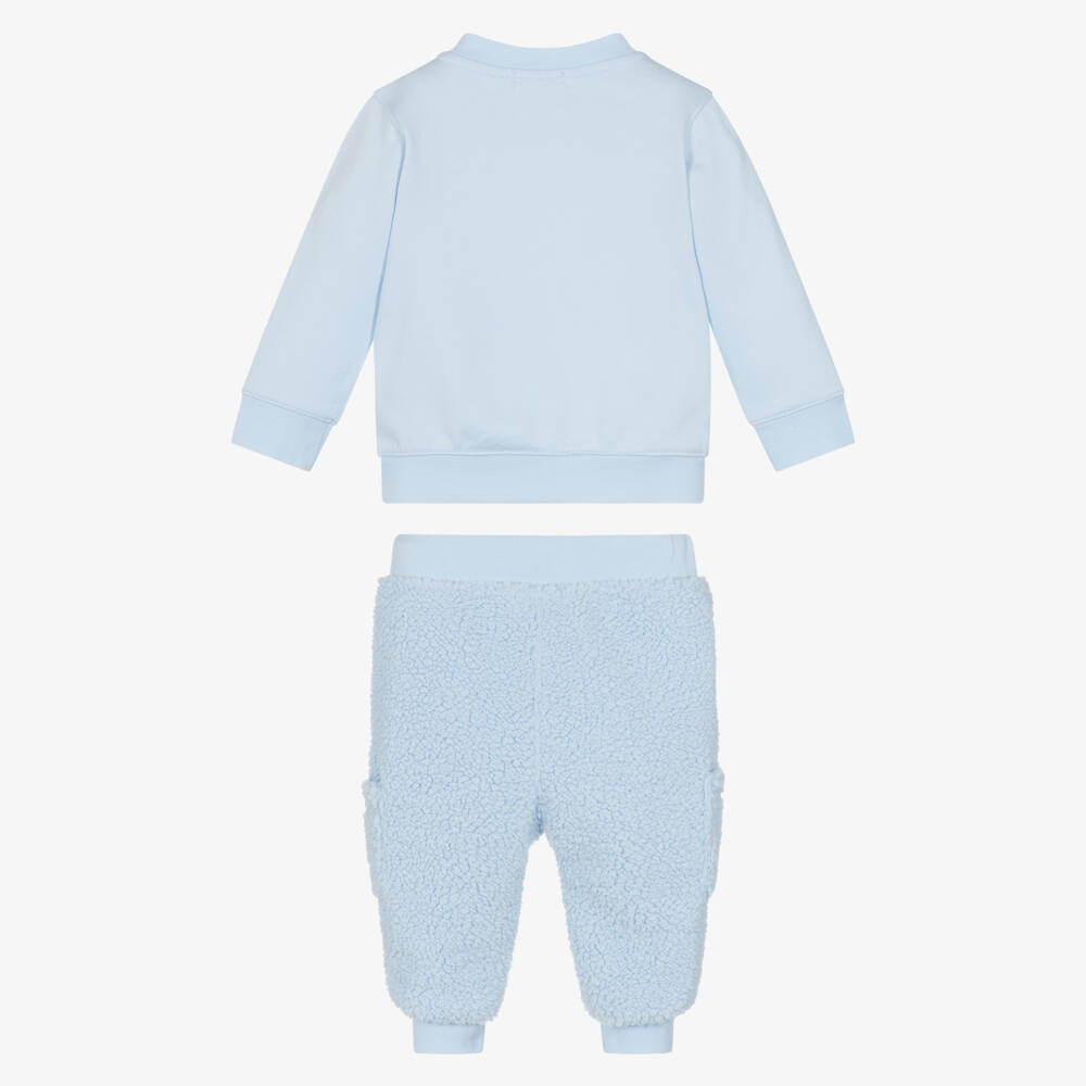 Mintini Baby-Baby Boys Pale Blue Teddy Fleece Trouser Set | Childrensalon Outlet