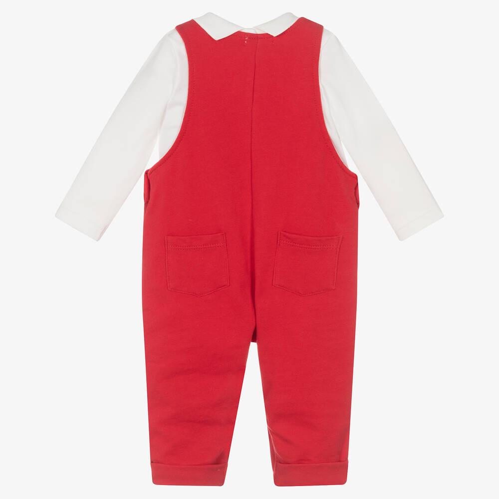 Mintini Baby-Baby Boys Red Dungaree Set | Childrensalon Outlet