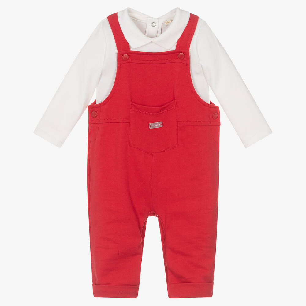 Mintini Baby - Baby Boys Red Dungaree Set | Childrensalon