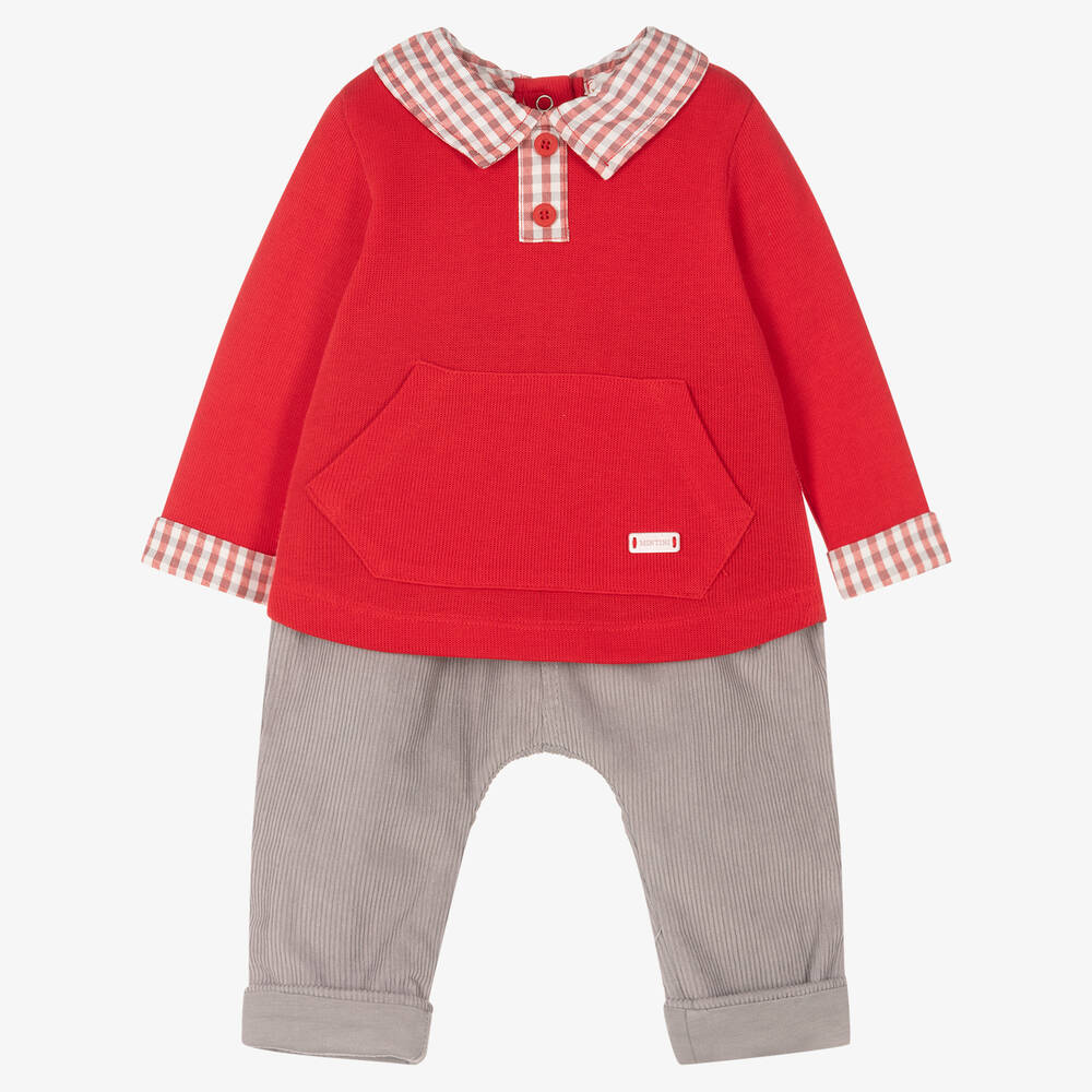 Mintini Baby - Baby Boys Red & Grey Trouser Set | Childrensalon