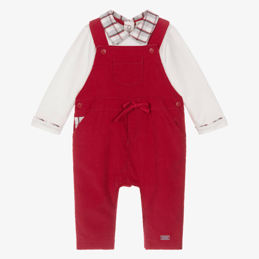 Mintini Baby-Baby Boys Red Needlecord Dungarees Set | Childrensalon Outlet
