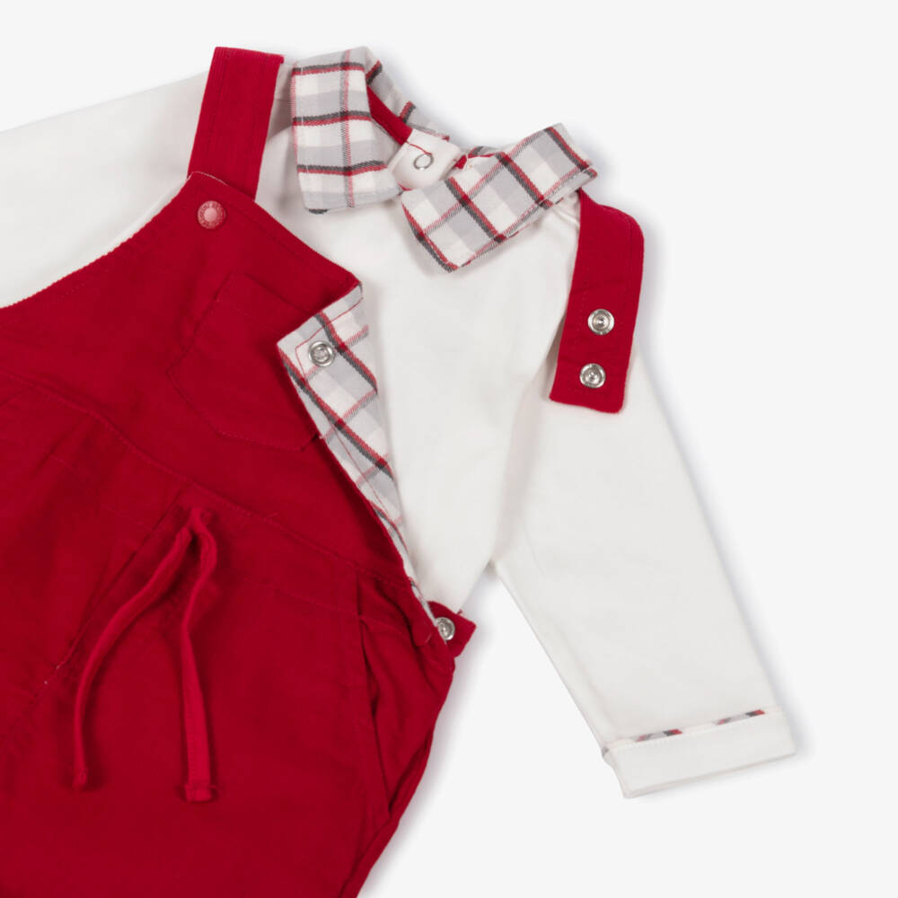 Mintini Baby-Baby Boys Red Needlecord Dungarees Set | Childrensalon Outlet