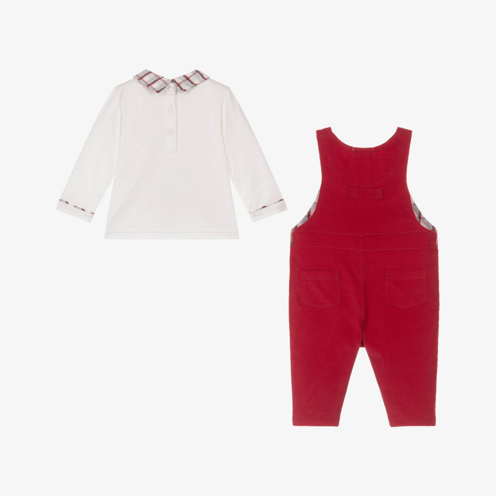 Mintini Baby-Baby Boys Red Needlecord Dungarees Set | Childrensalon Outlet