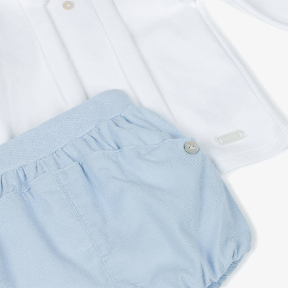 Mintini Baby-Baby Boys White & Blue Corduroy Shorts Set | Childrensalon Outlet