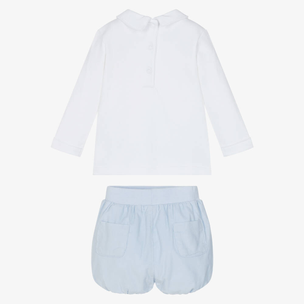 Mintini Baby-Baby Boys White & Blue Corduroy Shorts Set | Childrensalon Outlet
