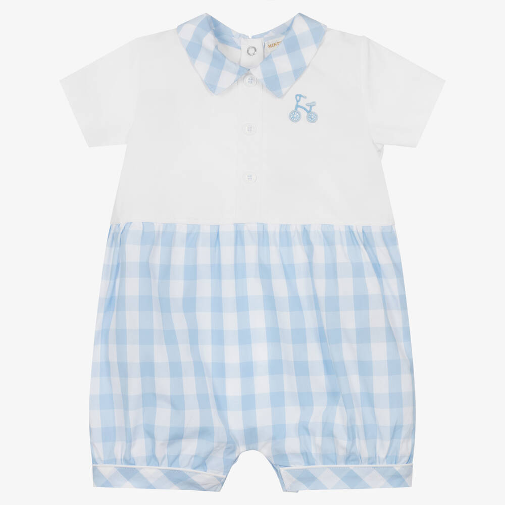 Mintini Baby - Baby Boys White & Blue Cotton Shortie | Childrensalon