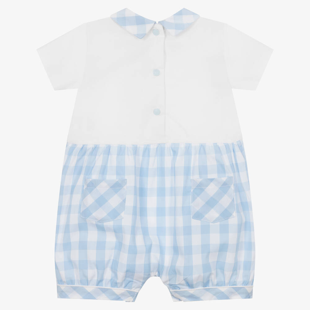 Mintini Baby-Baby Boys White & Blue Cotton Shortie | Childrensalon Outlet