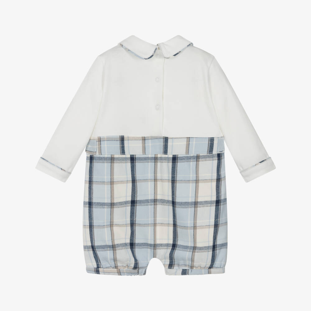 Mintini Baby-Baby Boys White & Blue Cotton Tartan Shortie | Childrensalon Outlet