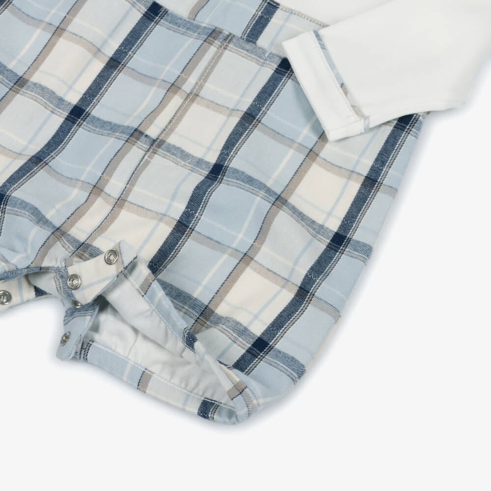 Mintini Baby-Baby Boys White & Blue Cotton Tartan Shortie | Childrensalon Outlet
