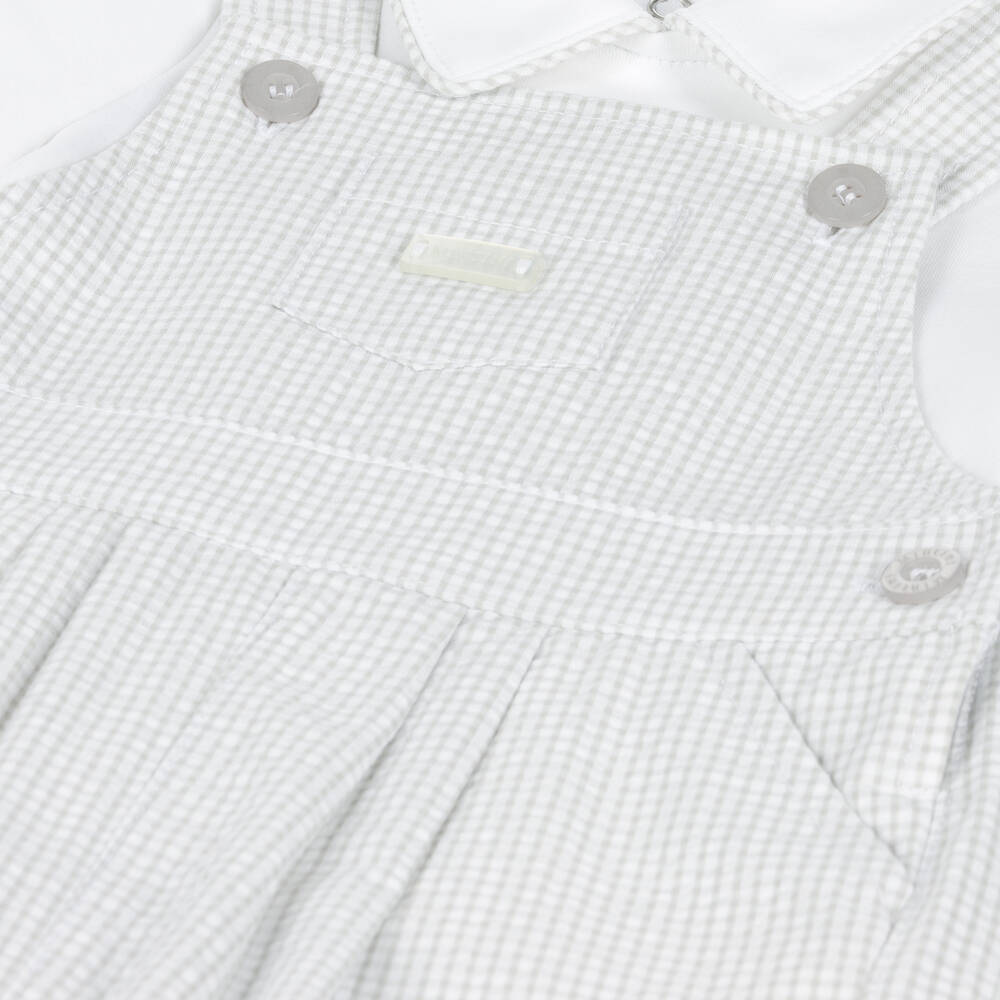 Mintini Baby-Baby Boys White & Grey Dungaree Shorts Set | Childrensalon Outlet