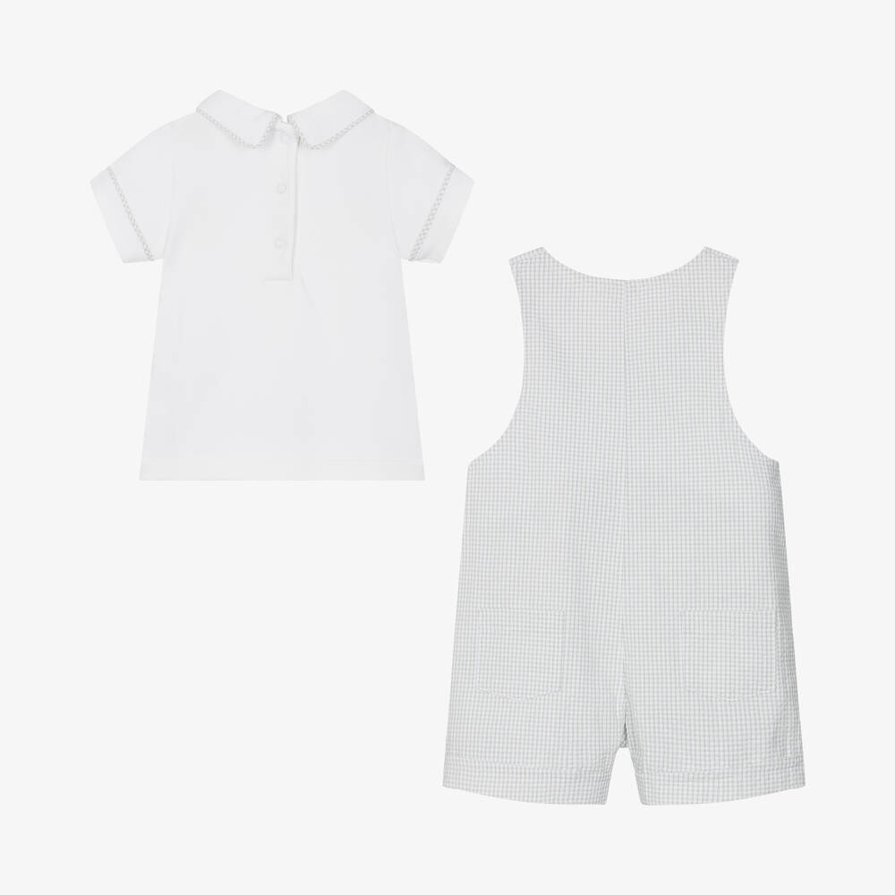 Mintini Baby-Baby Boys White & Grey Dungaree Shorts Set | Childrensalon Outlet