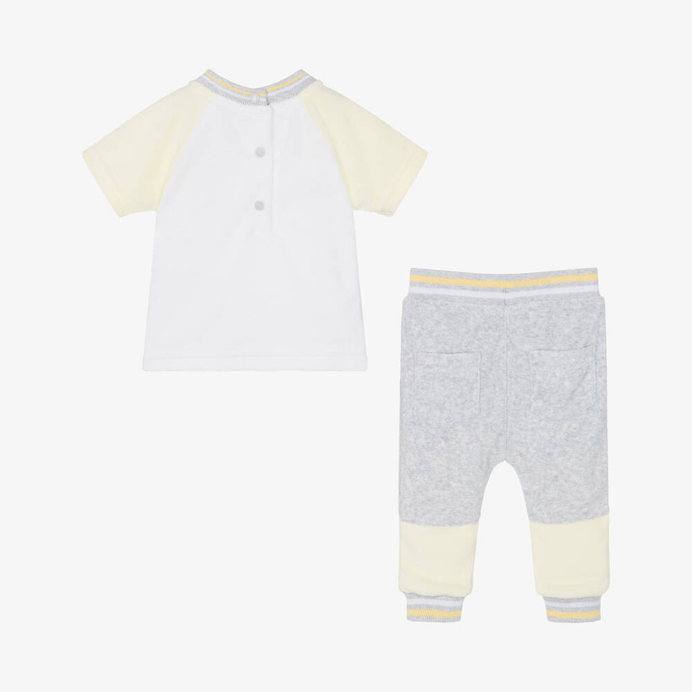 مينتيني بيبي-Baby Boys White & Grey Towelling Trouser Set | Childrensalon Outlet