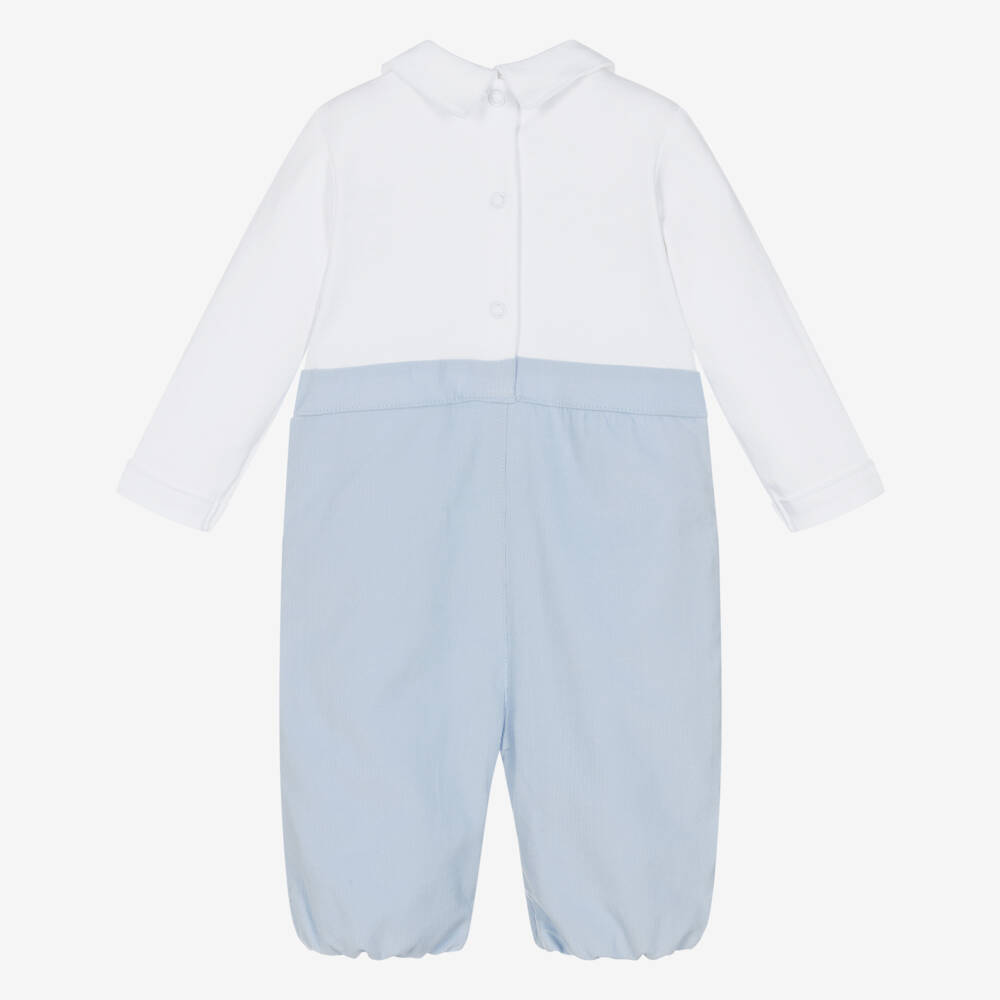 Mintini Baby-Baby Boys White & Pale Blue Corduory Romper | Childrensalon Outlet