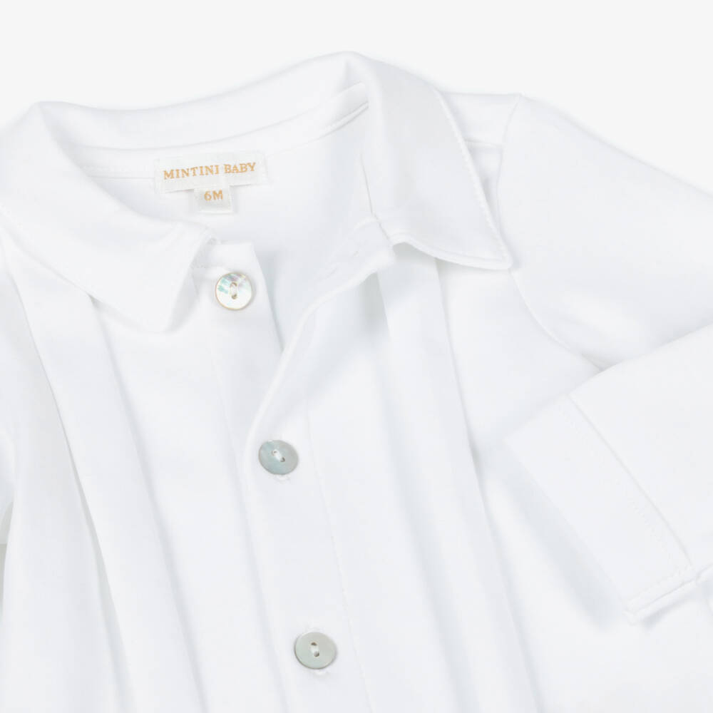 Mintini Baby-Baby Boys White & Pale Blue Corduroy Trouser Set | Childrensalon Outlet