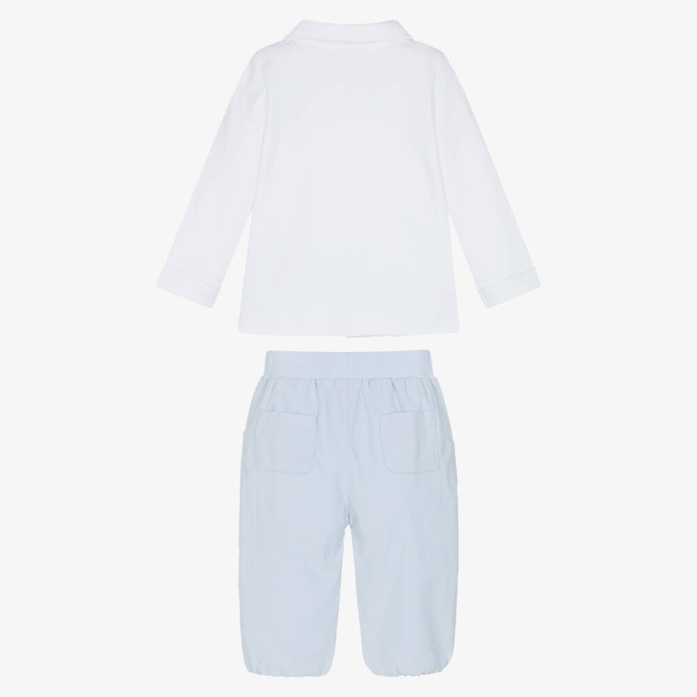 Mintini Baby-Baby Boys White & Pale Blue Corduroy Trouser Set | Childrensalon Outlet