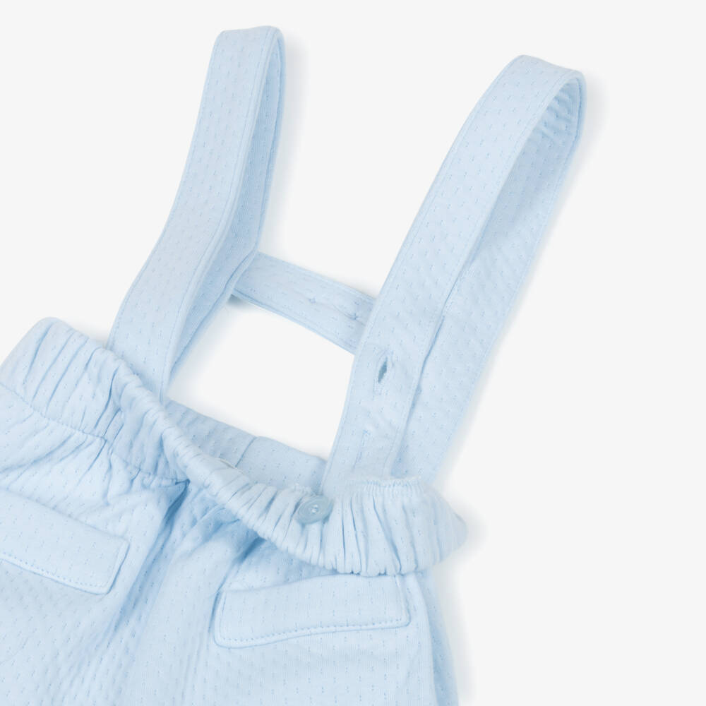 Mintini Baby-Baby Boys White & Pale Blue Dungaree Set | Childrensalon Outlet