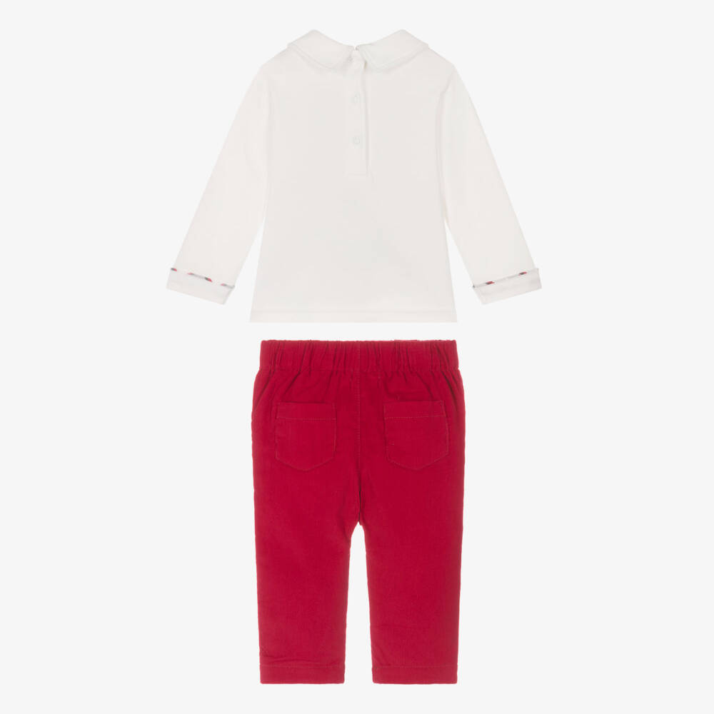 Mintini Baby-Baby Boys White Top & Red Trouser Set | Childrensalon Outlet