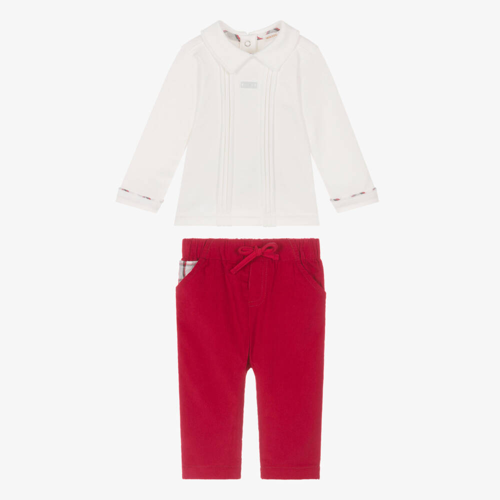 Mintini Baby-Baby Boys White Top & Red Trouser Set | Childrensalon Outlet
