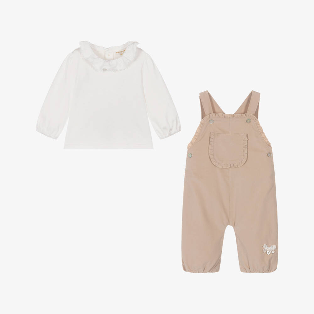 Mintini Baby-Baby Girls Beige Corduroy Dungaree Set | Childrensalon Outlet