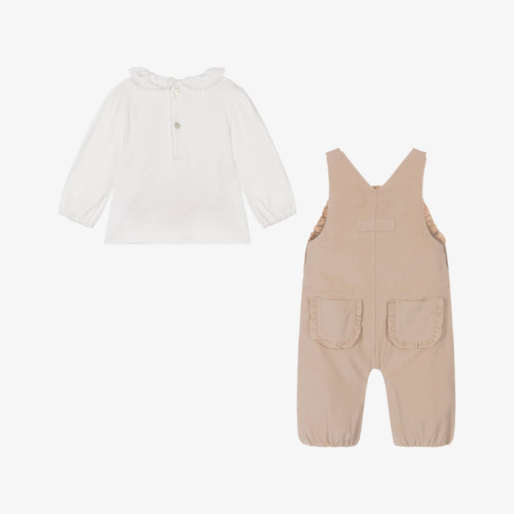 Mintini Baby-Baby Girls Beige Corduroy Dungaree Set | Childrensalon Outlet