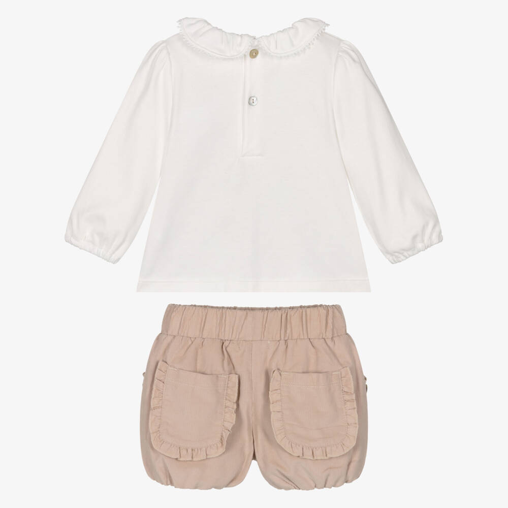 Mintini Baby-Baby Girls Beige Corduroy Shorts Set | Childrensalon Outlet