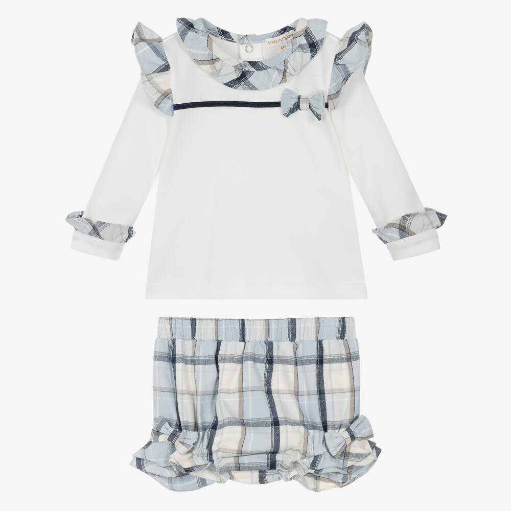 Mintini Baby-Baby Girls Blue Check Cotton Top & Shorts Set | Childrensalon Outlet
