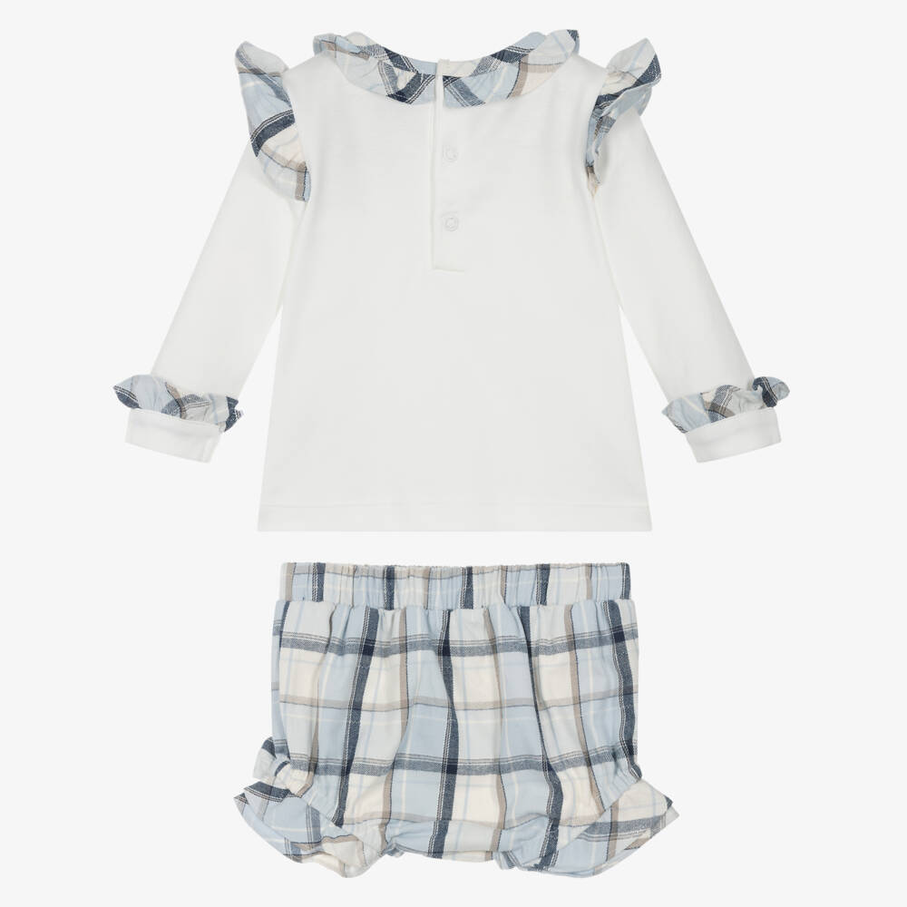 Mintini Baby-Baby Girls Blue Check Cotton Top & Shorts Set | Childrensalon Outlet