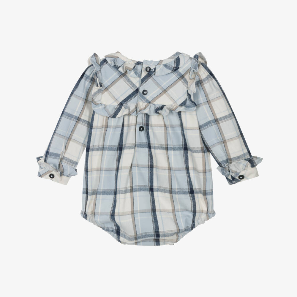 Mintini Baby-Baby Girls Blue & White Cotton Tartan Shortie | Childrensalon Outlet