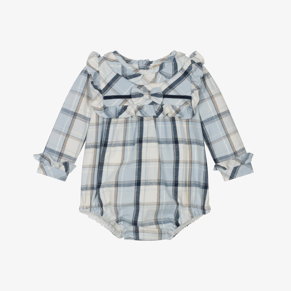 Mintini Baby-Baby Girls Blue & White Cotton Tartan Shortie | Childrensalon Outlet