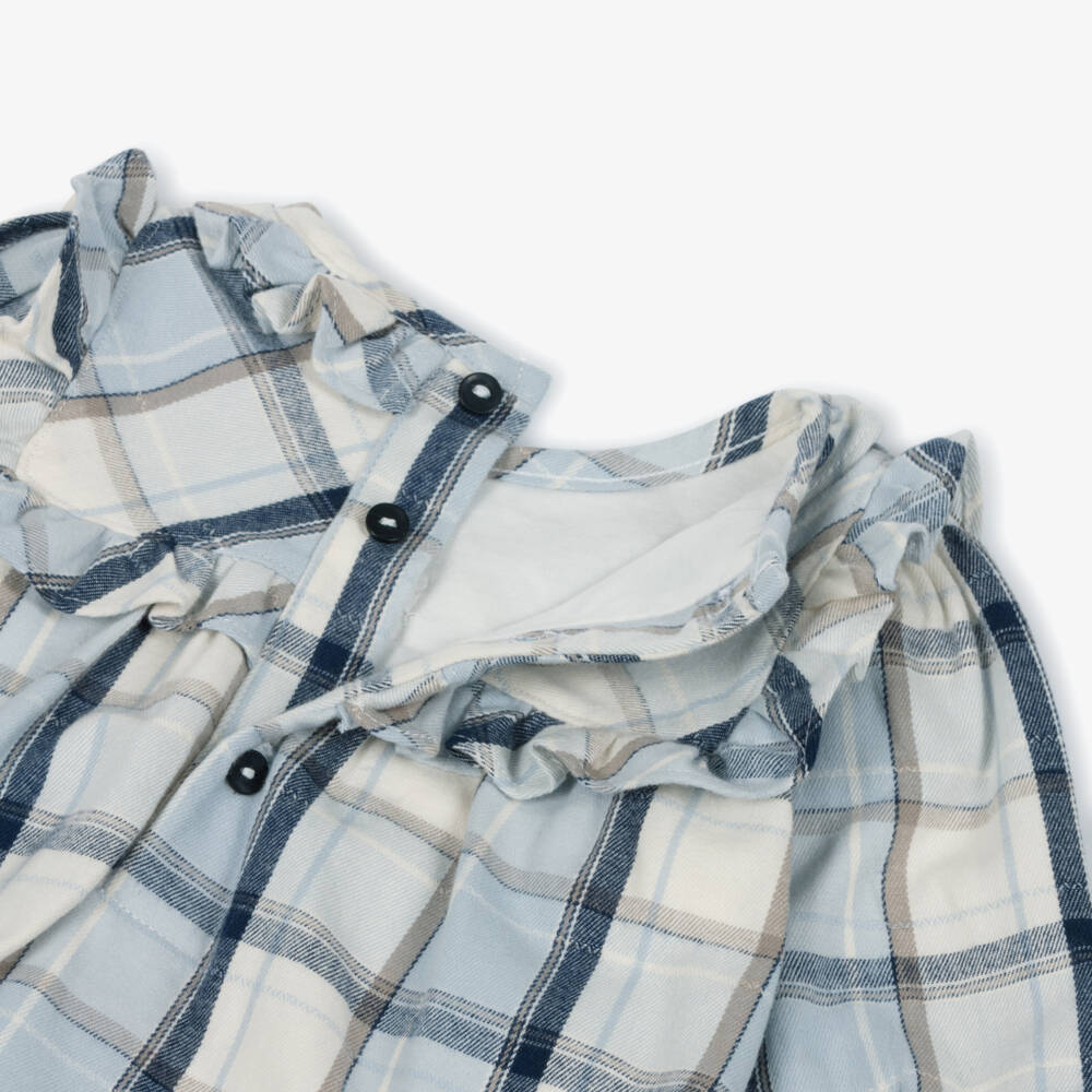 Mintini Baby-Baby Girls Blue & White Cotton Tartan Shortie | Childrensalon Outlet