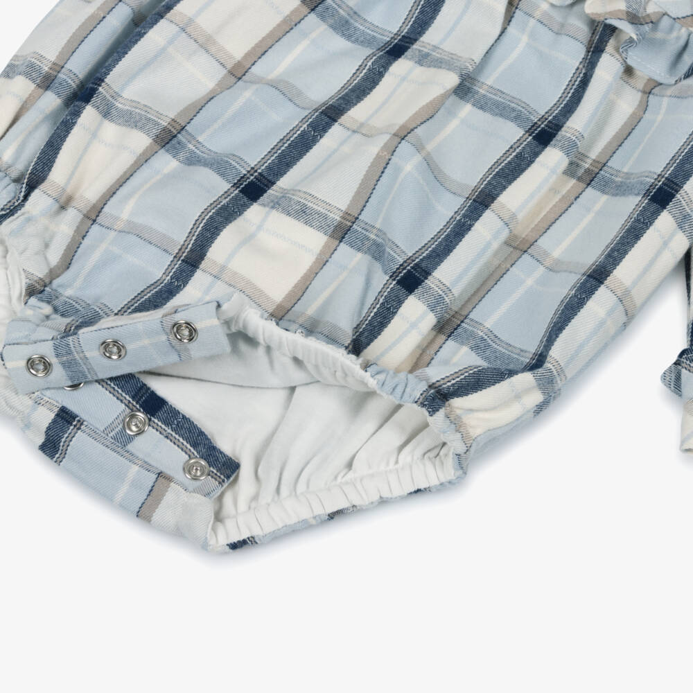 Mintini Baby-Baby Girls Blue & White Cotton Tartan Shortie | Childrensalon Outlet