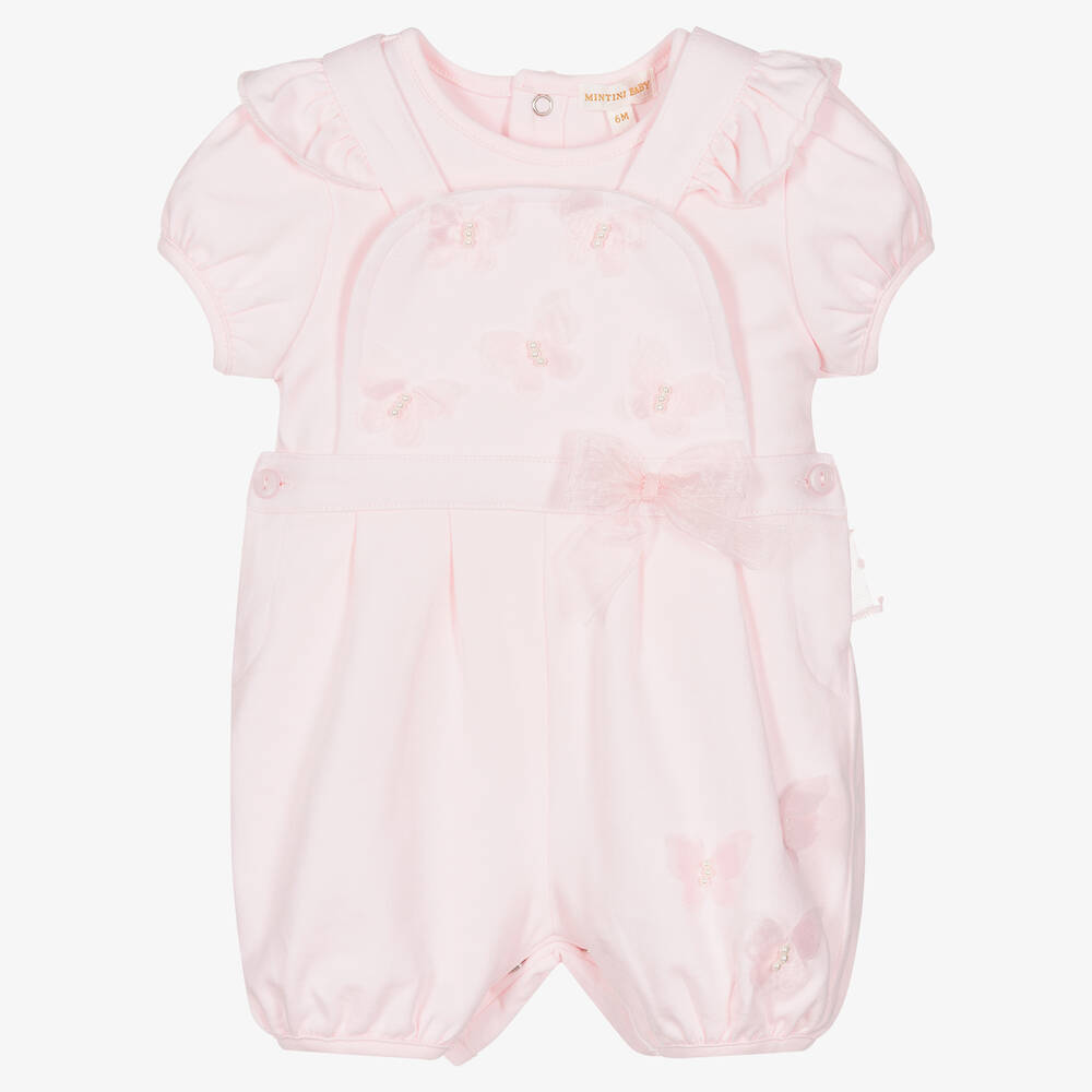 Mintini Baby - Baby Girls Cotton Dungaree Set | Childrensalon