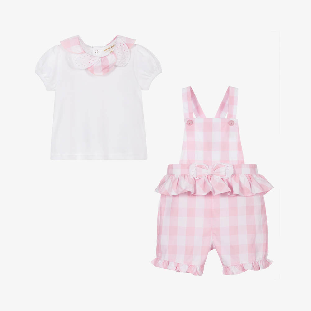 Mintini Baby-Baby Girls Dungaree Shorts Set | Childrensalon Outlet