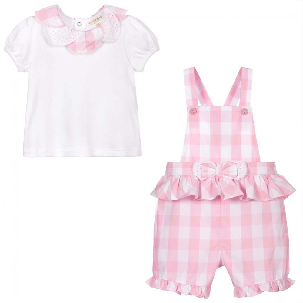 Mintini Baby-Baby Girls Dungaree Shorts Set | Childrensalon Outlet