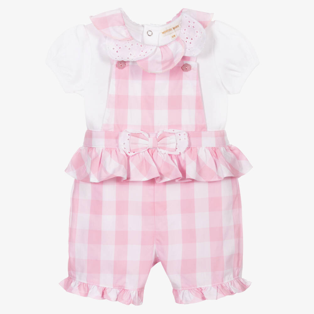 Mintini Baby-Baby Girls Dungaree Shorts Set | Childrensalon Outlet
