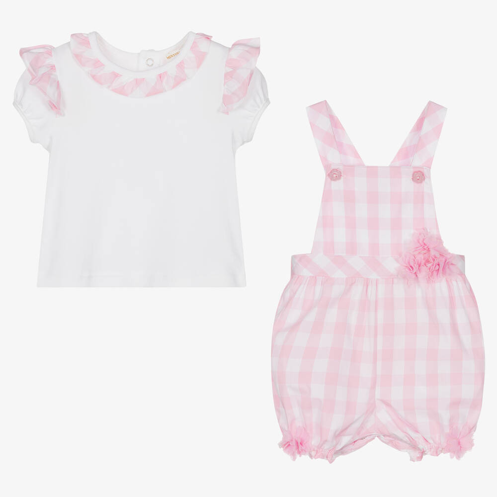 Mintini Baby-Baby Girls Dungaree Shorts Set | Childrensalon Outlet