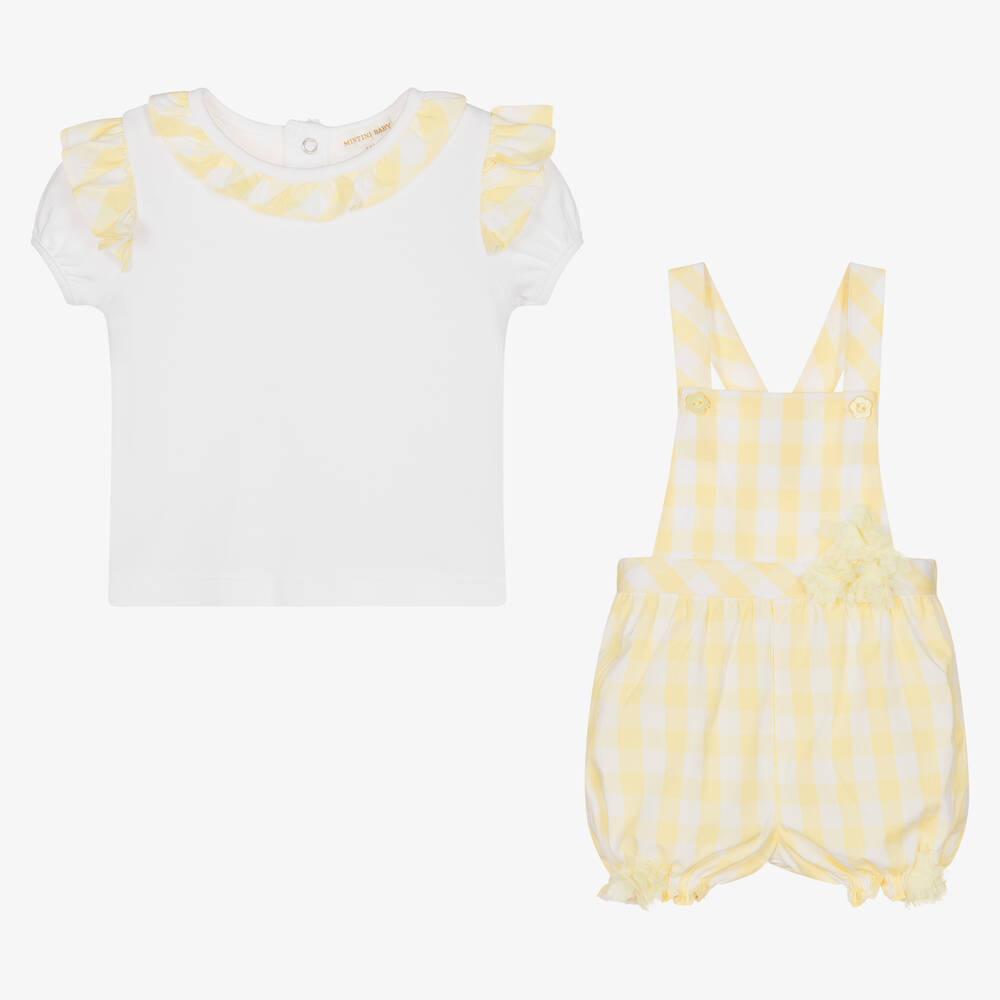 Mintini Baby-Baby Girls Dungaree Shorts Set | Childrensalon Outlet