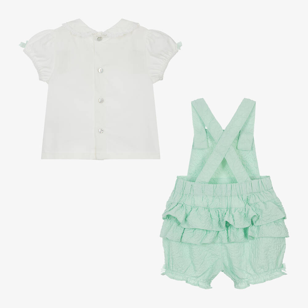 Mintini Baby-Baby Girls Green Dungaree Set | Childrensalon Outlet