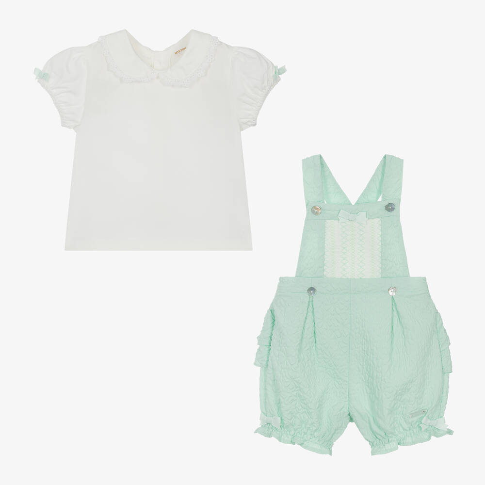 Mintini Baby-Baby Girls Green Dungaree Set | Childrensalon Outlet